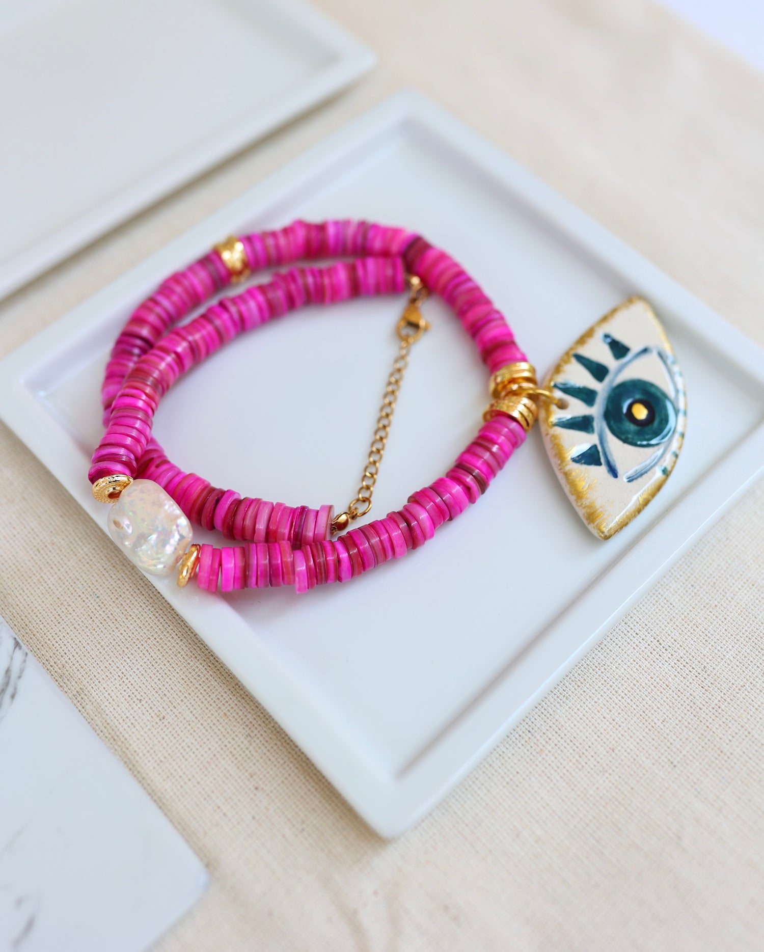 Pink Evil Eye Charm Kolye
