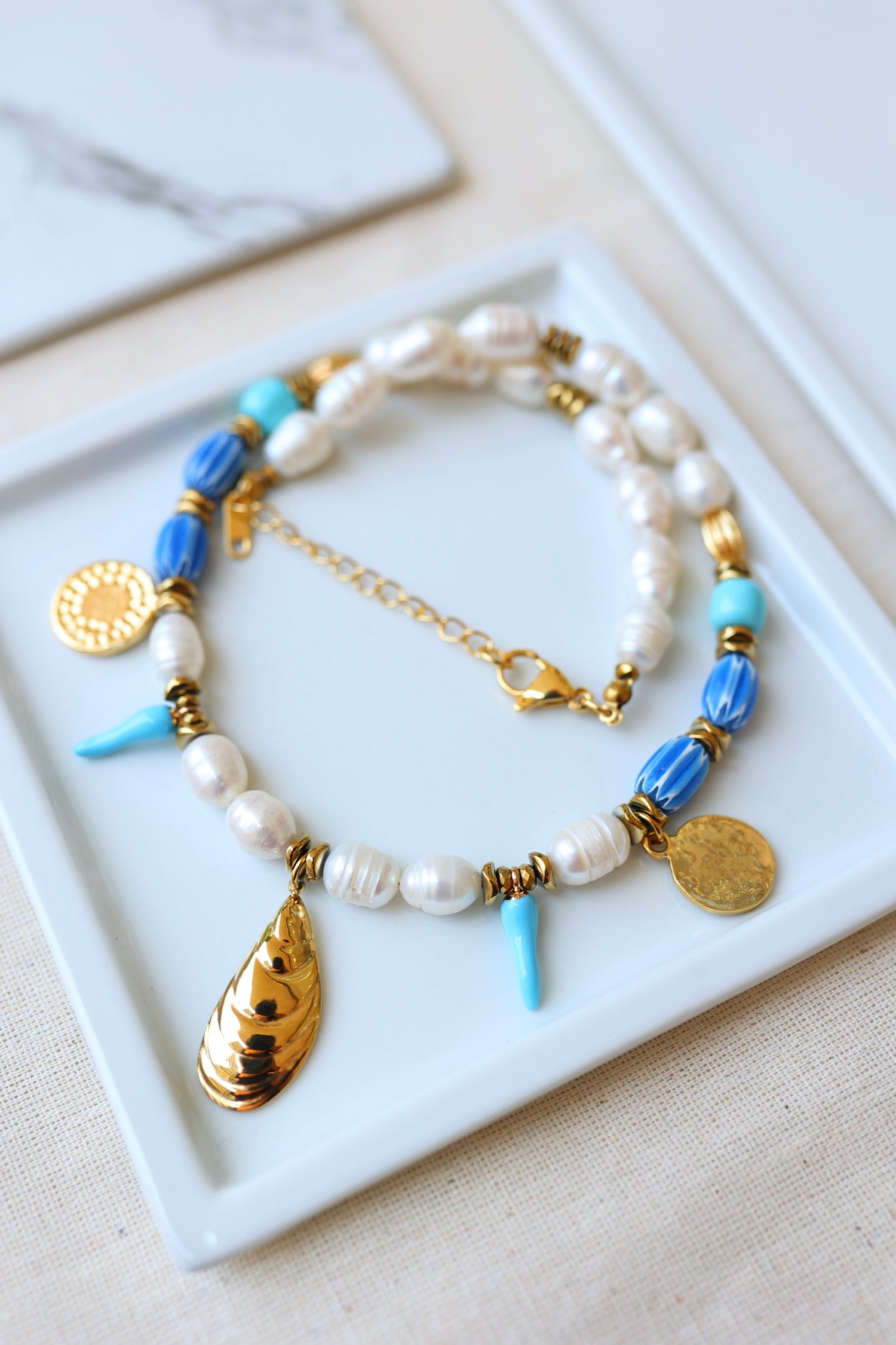 Azure Pearl Charm Kolye