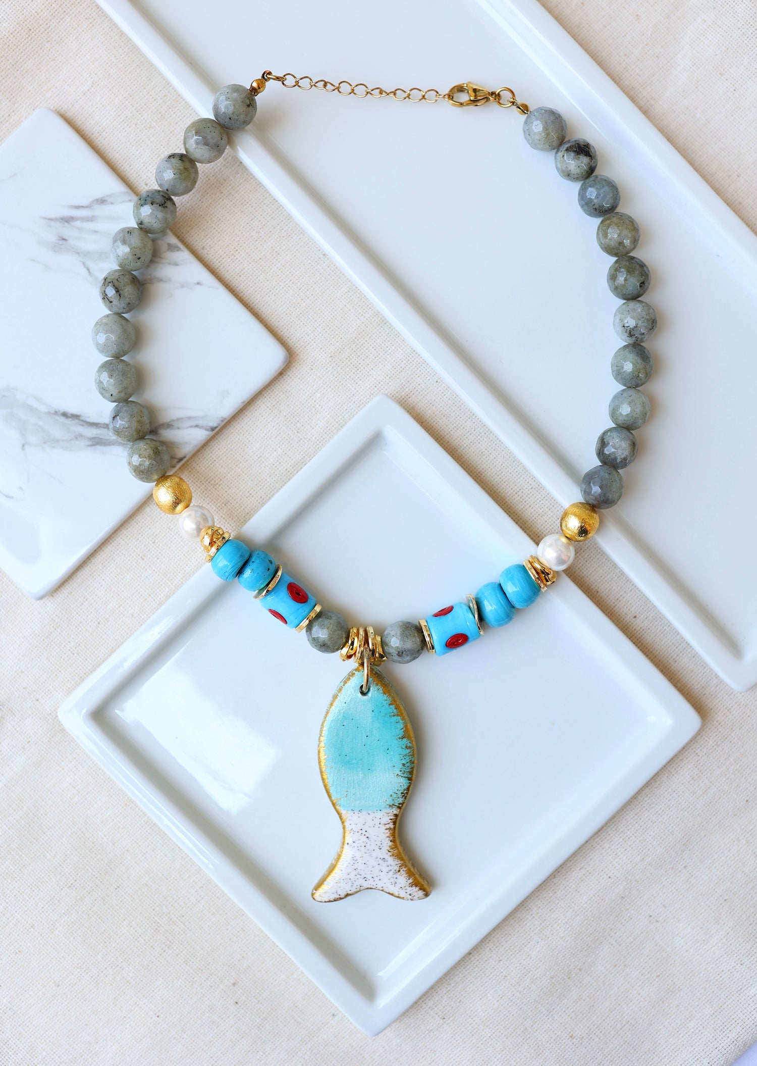 Ocean Fish  Grey Charm Kolye