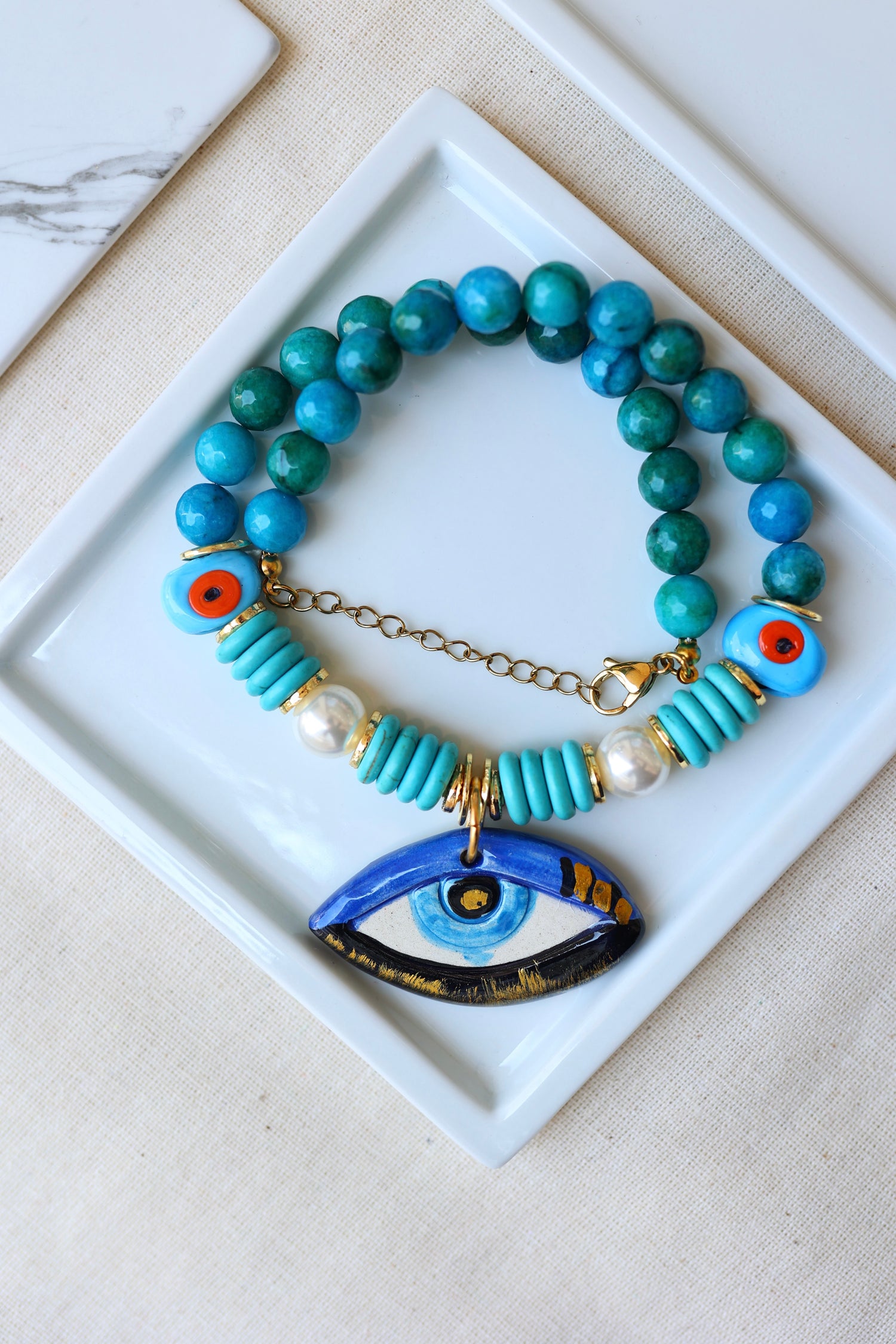 Ceramic Evil Eye Riviera Kolye