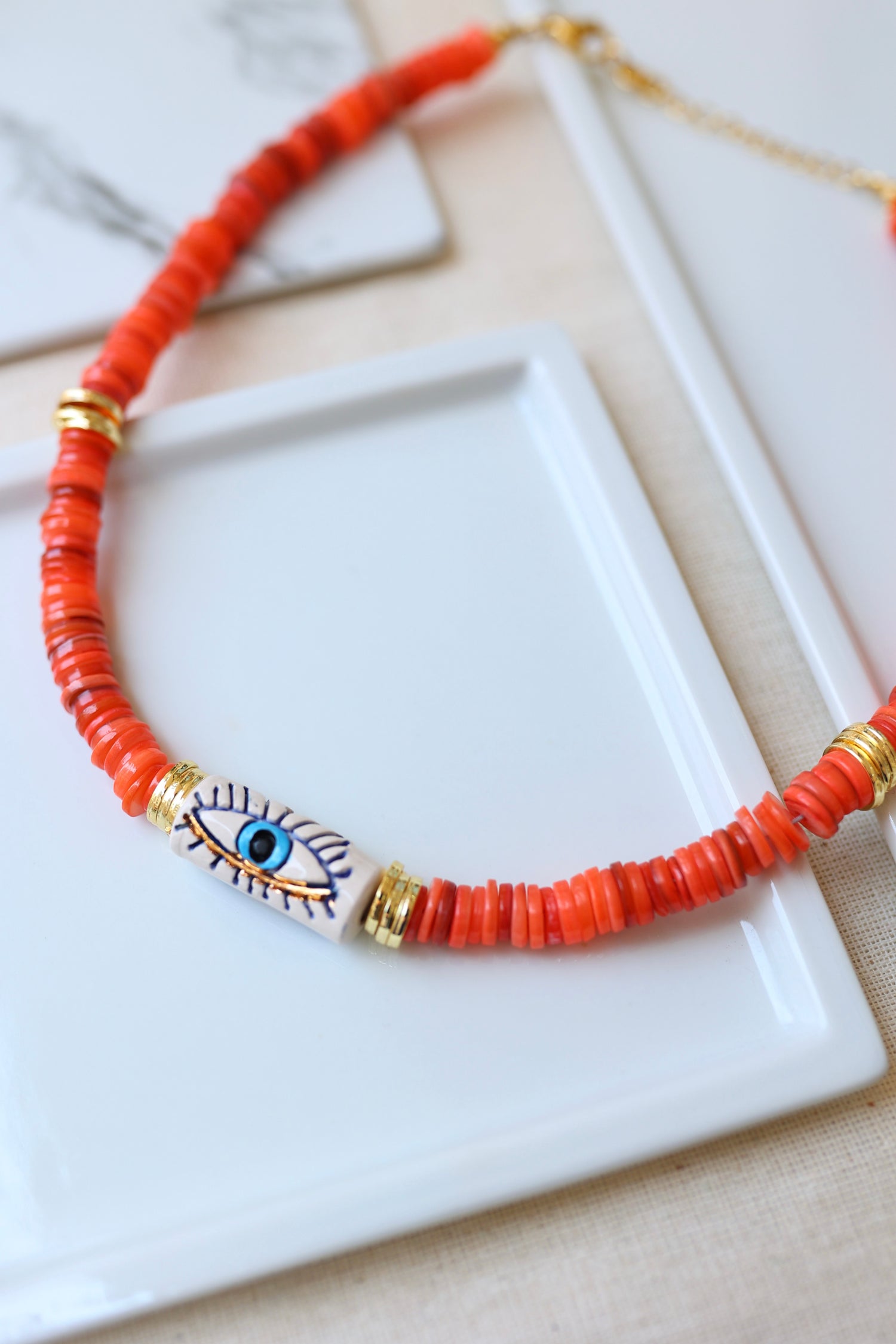 Coral Evil Eye  seramik uçlu Kolye