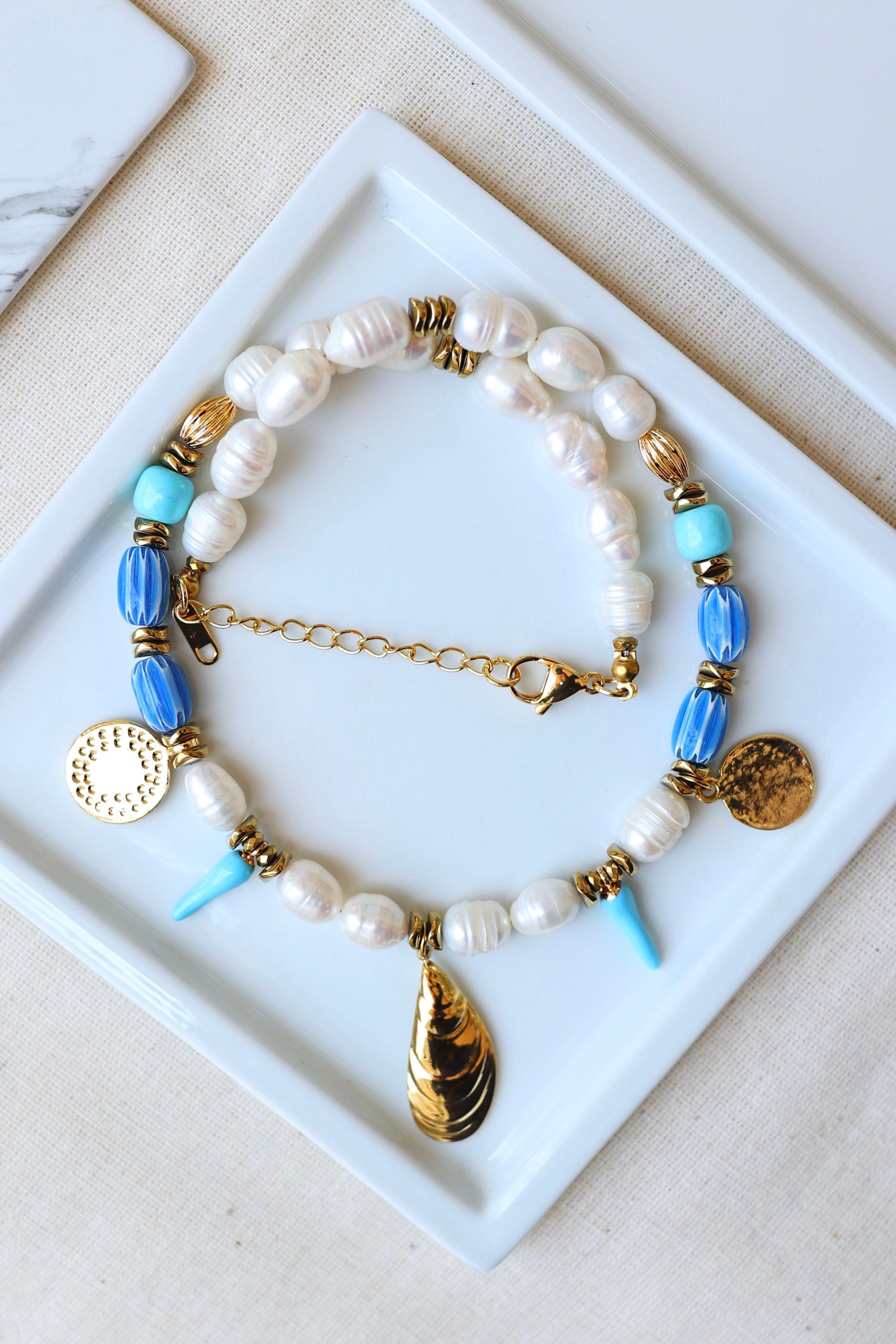 Azure Pearl Charm Kolye