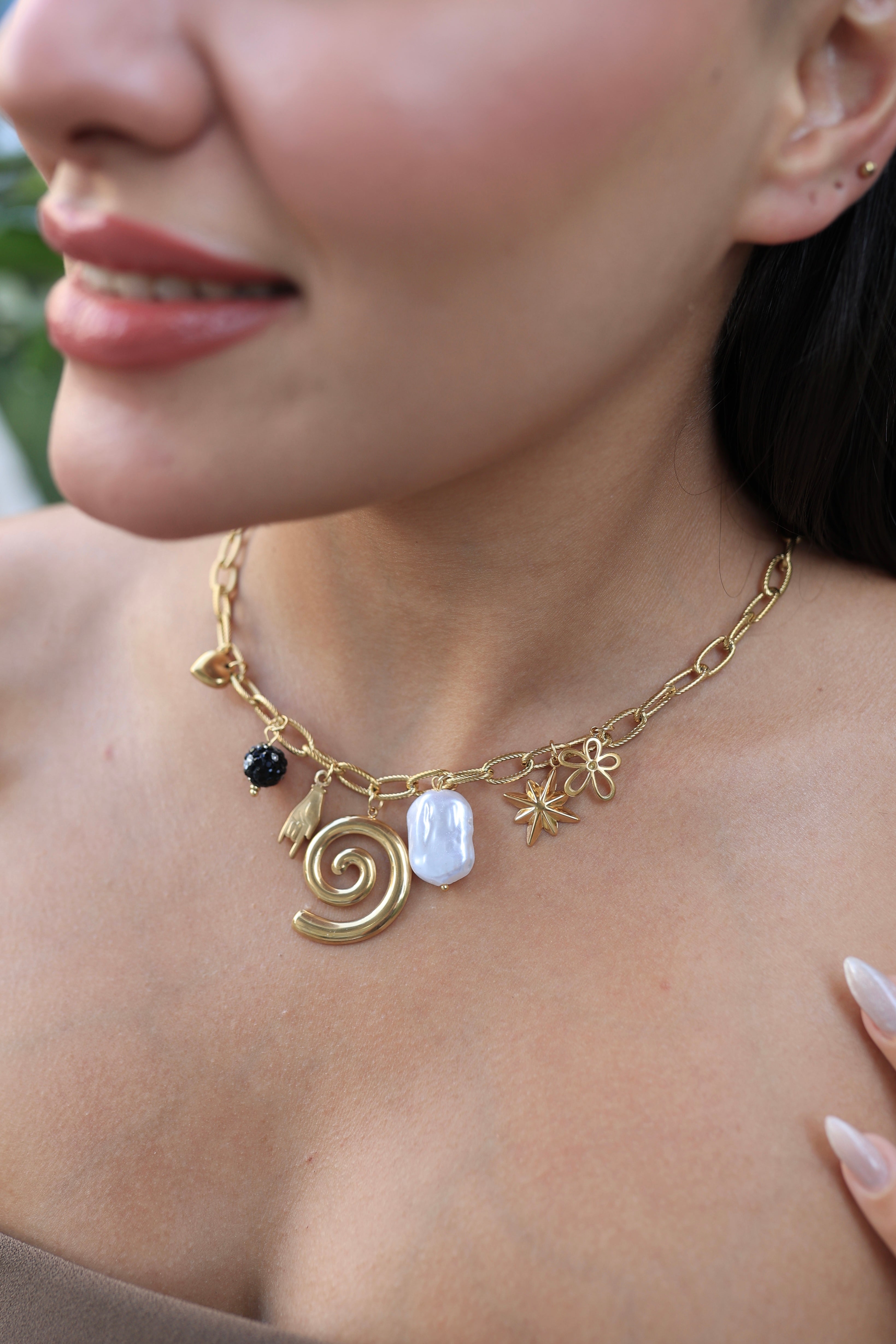Çelik Charm İnci Detay Kolye - İubi Store