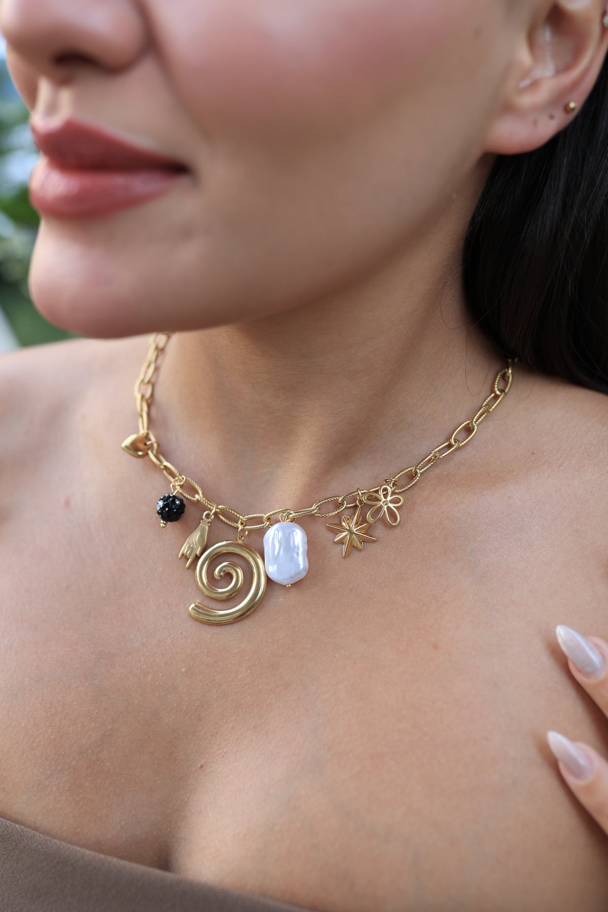 Çelik Charm İnci Detay Kolye - İubi Store