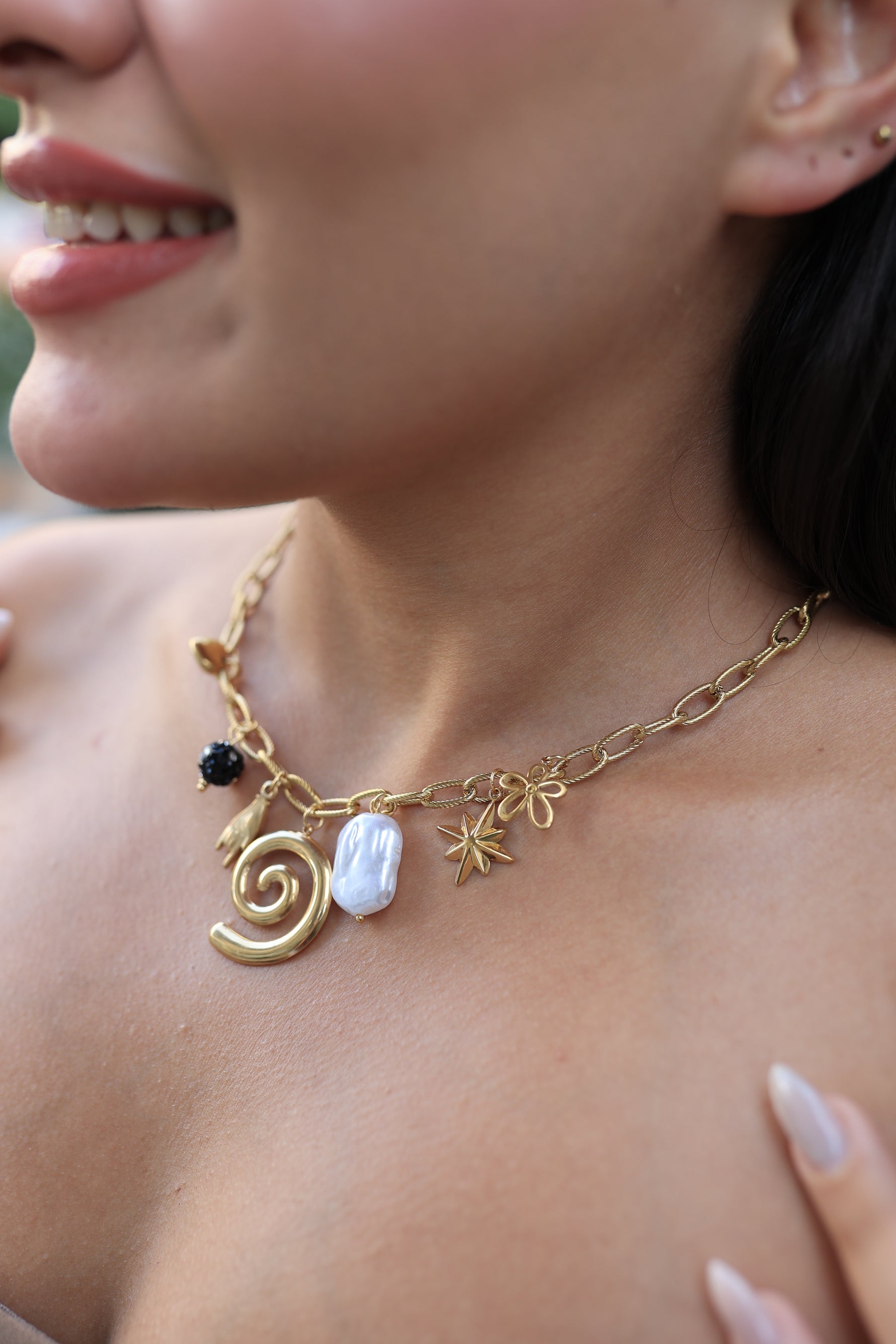Çelik Charm İnci Detay Kolye - İubi Store
