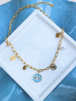Çelik Charm Mavi Göz Kolye - İubi Store